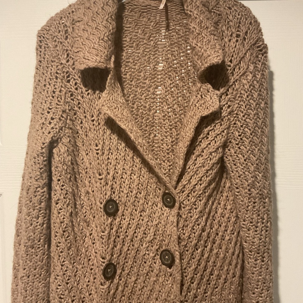 Free People Alpaca Wool Long Knit Cardigan Trench Sweater Coat Duster Jacket, M - Picture 4 of 6
